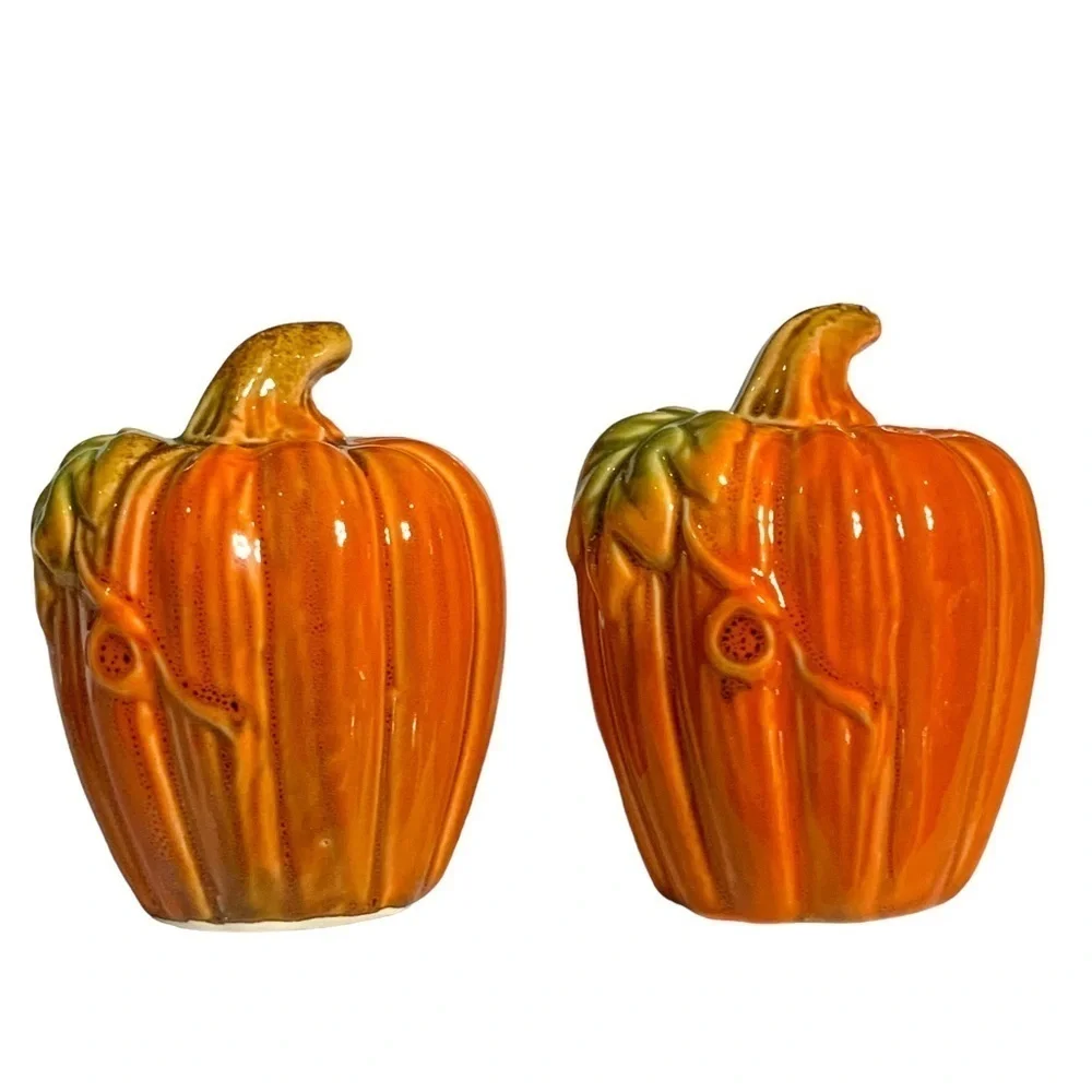 Salt and Pepper Autumn Harvest Artisan Hand Painted Glazed Ceramic Set